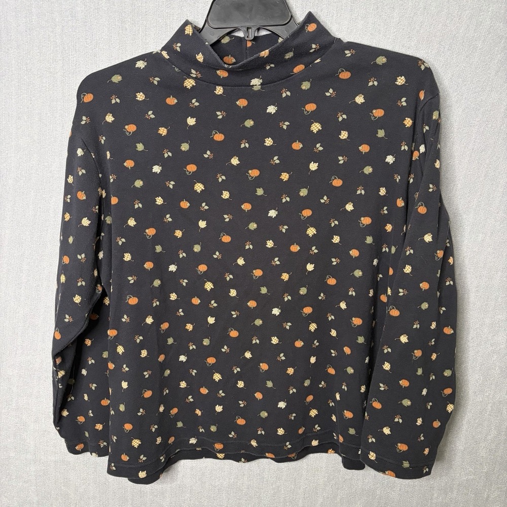 Women's Vintage Halloween Mock Neck Turtleneck Fall Pumpkin Long Sleeve Shirt 2x